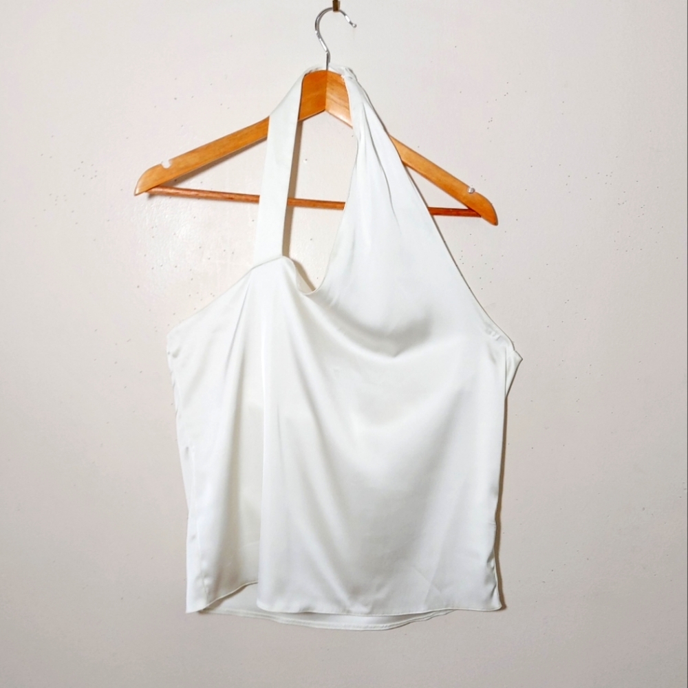 Zara Satin-effect White Halter Top
